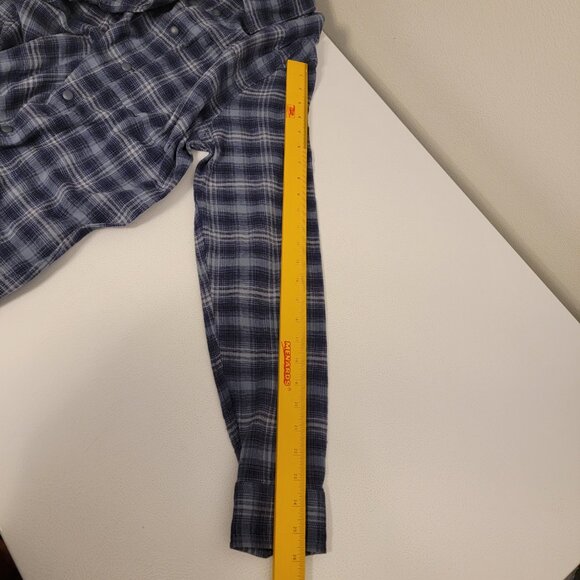 Under Armour Flannel Shirt Mens Medium Blue Plaid Tradesman Flex Snap Button Up - Picture 10 of 12